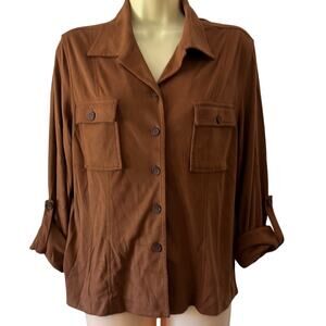 Norton McNaughton Woman Size 6 Brown Faux Suede Blouse Convertible Sleeves Vtg